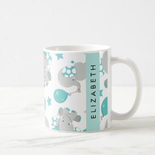 Pattern Of Elephants, Cute Elephants, Your Name Coffee Mug