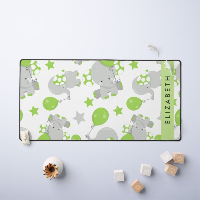 Pattern Of Elephants, Cute Elephants, Your Name Desk Mat (Kids Table)