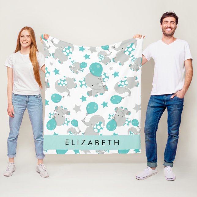 Pattern Of Elephants, Cute Elephants, Your Name Fleece Blanket (In Situ)