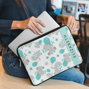 Pattern Of Elephants, Cute Elephants, Your Name Laptop Sleeve