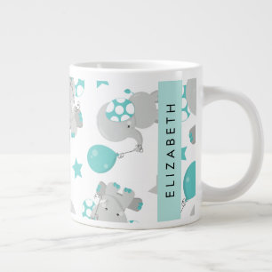 Pattern Of Elephants, Cute Elephants, Your Name Large Coffee Mug