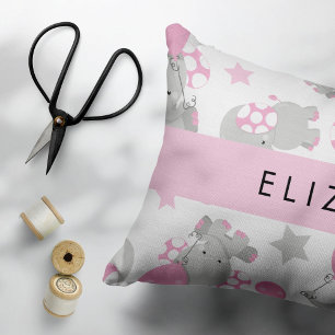 Pattern Of Elephants, Cute Elephants, Your Name Pillowcase