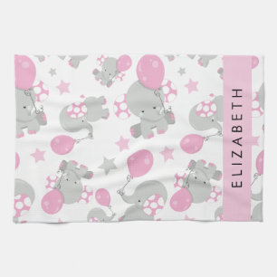 Pattern Of Elephants, Cute Elephants, Your Name Tea Towel