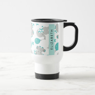 Pattern Of Elephants, Cute Elephants, Your Name Travel Mug