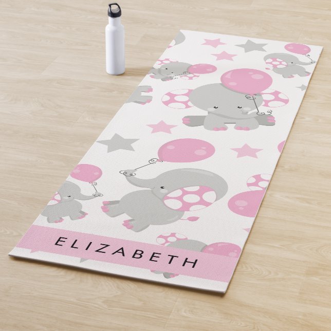 Pattern Of Elephants, Cute Elephants, Your Name Yoga Mat (In Situ)