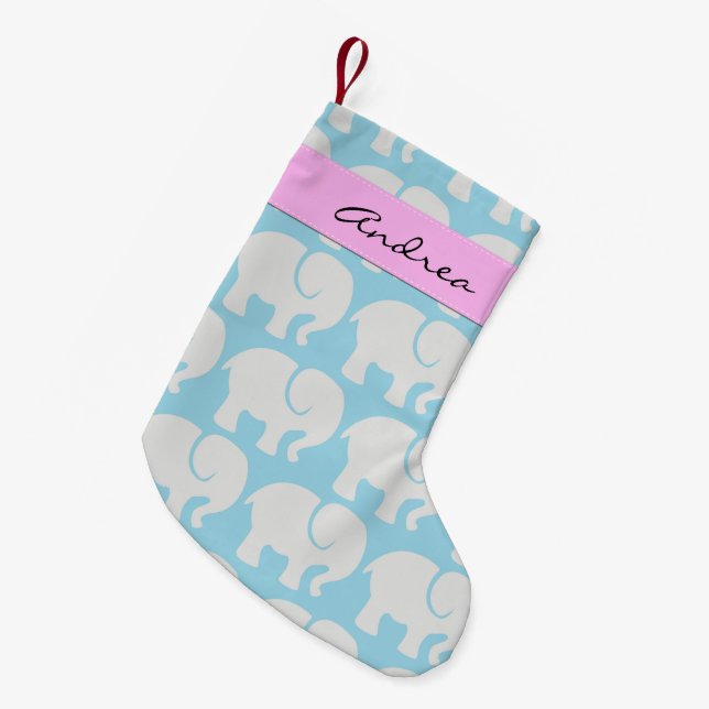 Pattern Of Elephants, Elephant Pattern, Your Name Small Christmas Stocking (Front (Hanging))