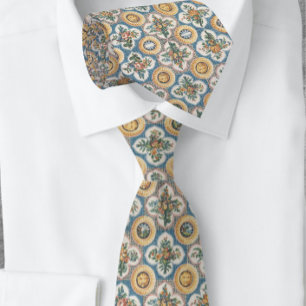 Pattern of Floral Bouquets Lion Heads Italian Tie