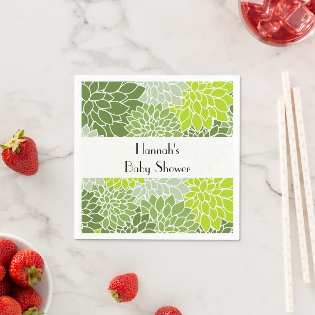 Pattern Of Flowers, Green Dahlia, Baby Shower Napkin (Insitu)
