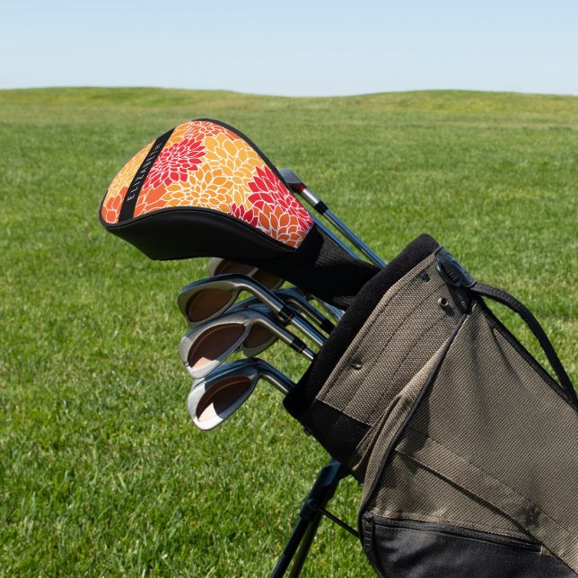 Pattern Of Flowers, Orange Dahlia, Your Name Golf Head Cover (In Situ)