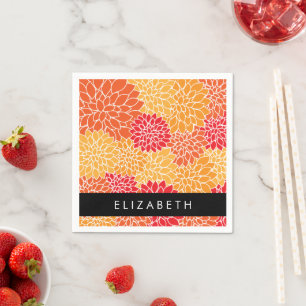 Pattern Of Flowers, Orange Dahlia, Your Name Napkin