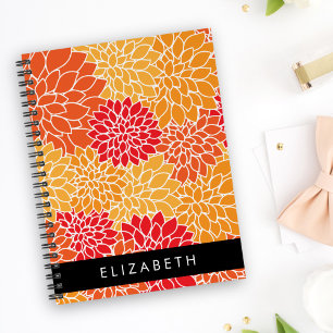 Pattern Of Flowers, Orange Dahlia, Your Name Notebook
