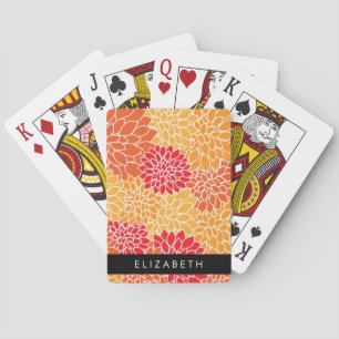 Pattern Of Flowers, Orange Dahlia, Your Name Playing Cards