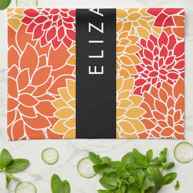Pattern Of Flowers, Orange Dahlia, Your Name Tea Towel (Folded)