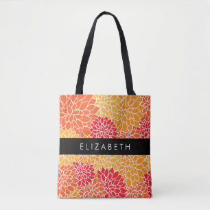 Pattern Of Flowers, Orange Dahlia, Your Name Tote Bag