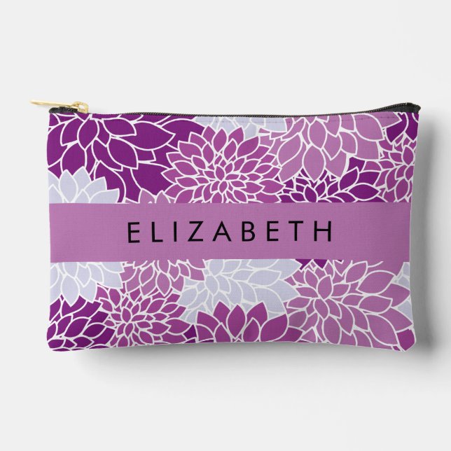 Pattern Of Flowers, Purple Dahlia, Your Name Accessory Pouch (Front)