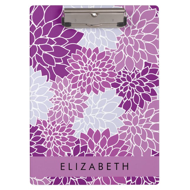 Pattern Of Flowers, Purple Dahlia, Your Name Clipboard (Front)