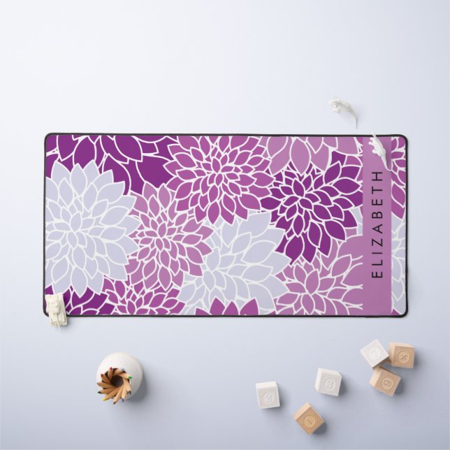 Pattern Of Flowers, Purple Dahlia, Your Name Desk Mat (Kids Table)