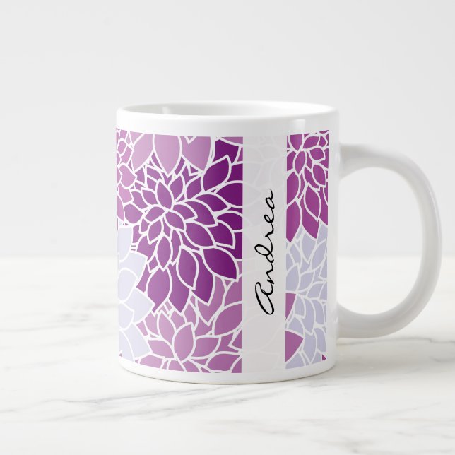 Pattern Of Flowers, Purple Dahlia, Your Name Large Coffee Mug (Right)