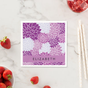 Pattern Of Flowers, Purple Dahlia, Your Name Napkin