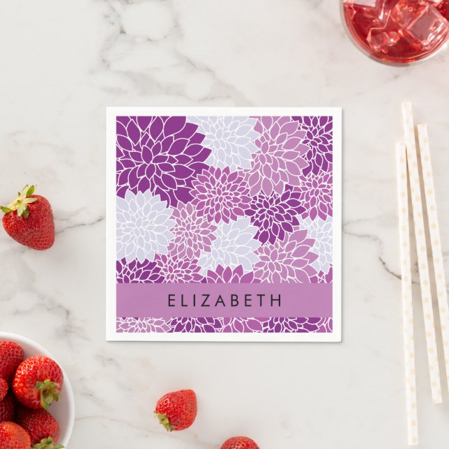 Pattern Of Flowers, Purple Dahlia, Your Name Napkin (Insitu)