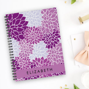 Pattern Of Flowers, Purple Dahlia, Your Name Notebook