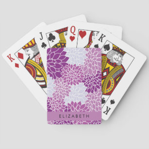 Pattern Of Flowers, Purple Dahlia, Your Name Playing Cards