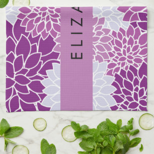 Pattern Of Flowers, Purple Dahlia, Your Name Tea Towel