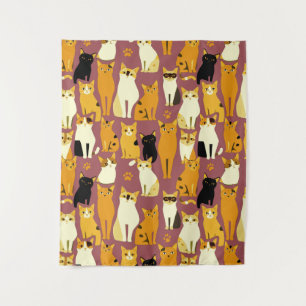 Pattern of Ginger, Black and White Cats Tapestry