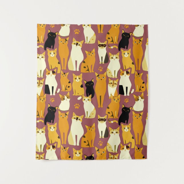 Pattern of Ginger, Black and White Cats Tapestry (Front)