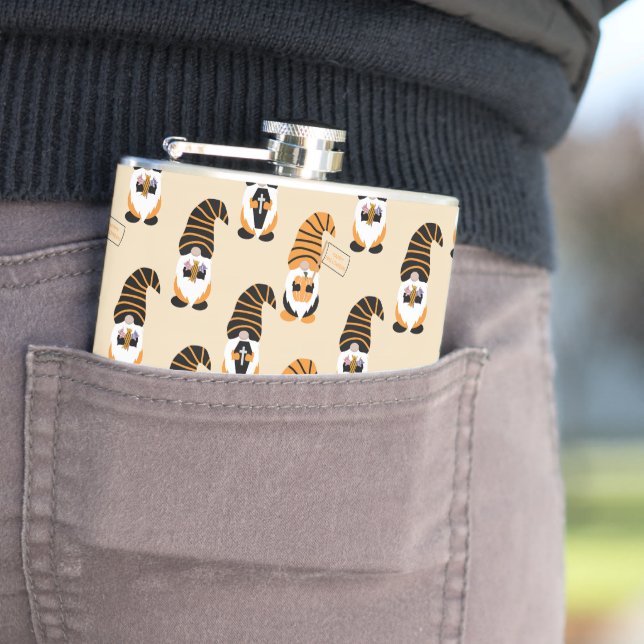 Pattern Of Gnomes, Halloween Gnomes Trick Or Treat Hip Flask (In Situ)