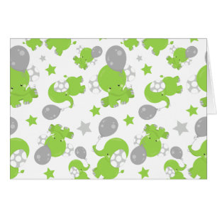 Pattern Of Green Elephants, Cute Elephants, Stars
