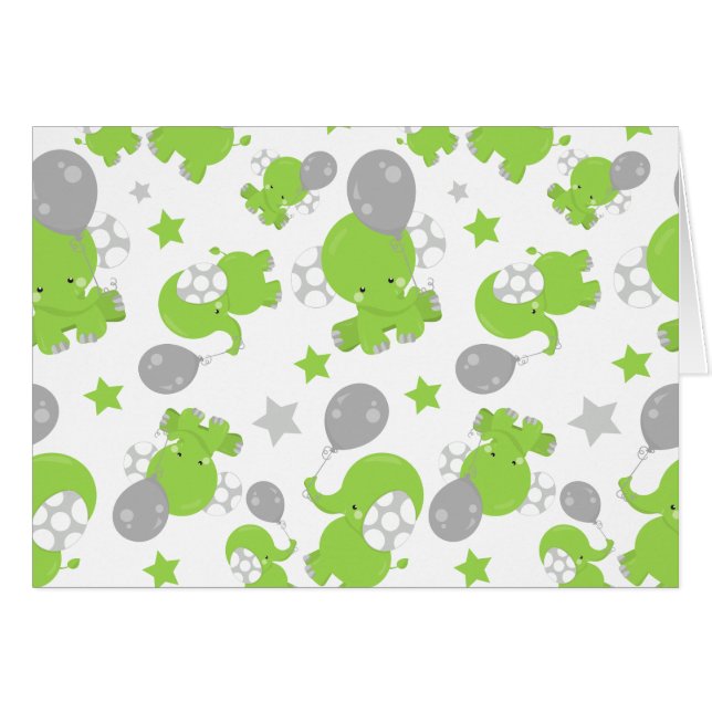 Pattern Of Green Elephants, Cute Elephants, Stars (Front Horizontal)