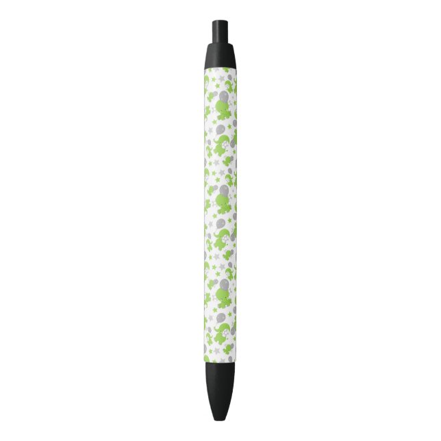Pattern Of Green Elephants, Cute Elephants, Stars Black Ink Pen (Front Vertical)