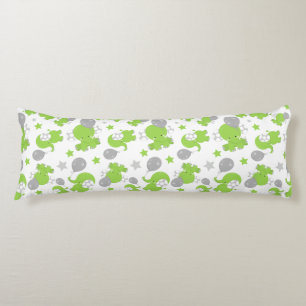 Pattern Of Green Elephants, Cute Elephants, Stars Body Cushion