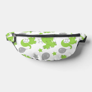 Pattern Of Green Elephants, Cute Elephants, Stars Bum Bags