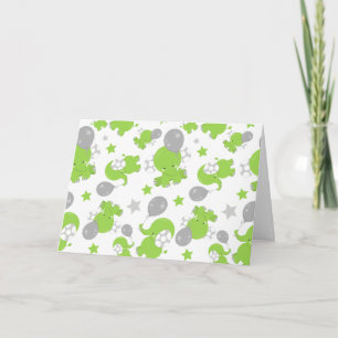 Pattern Of Green Elephants, Cute Elephants, Stars Card