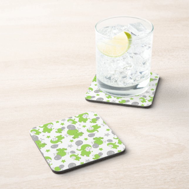 Pattern Of Green Elephants, Cute Elephants, Stars Coaster (Right Side)