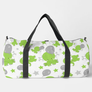 Pattern Of Green Elephants, Cute Elephants, Stars Duffle Bag