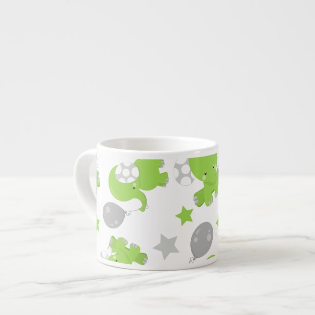 Pattern Of Green Elephants, Cute Elephants, Stars Espresso Cup (Front Left)