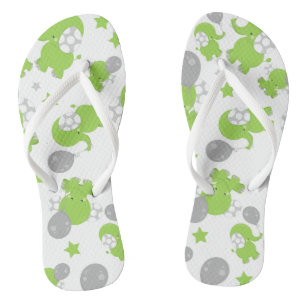 Pattern Of Green Elephants, Cute Elephants, Stars Jandals