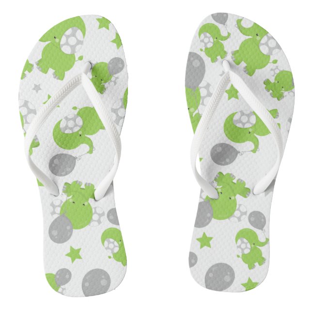 Pattern Of Green Elephants, Cute Elephants, Stars Jandals (Footbed)