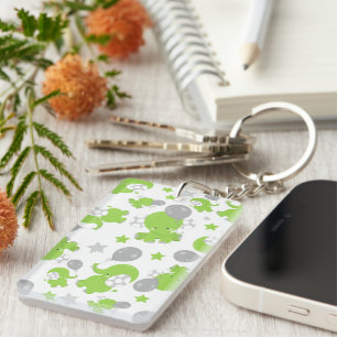 Pattern Of Green Elephants, Cute Elephants, Stars Key Ring