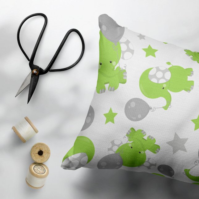 Pattern Of Green Elephants, Cute Elephants, Stars Pillowcase (Creator Uploaded)