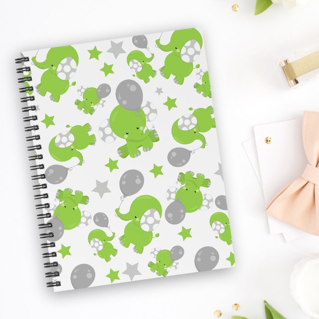 Pattern Of Green Elephants, Cute Elephants, Stars Planner (Creator Uploaded)