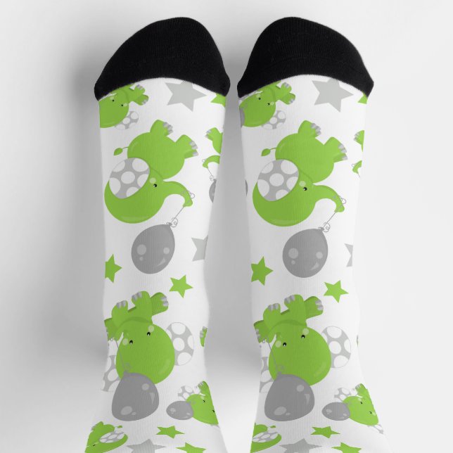 Pattern Of Green Elephants, Cute Elephants, Stars Socks (Top)