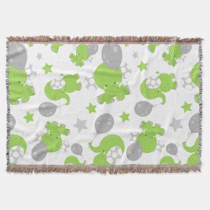 Pattern Of Green Elephants, Cute Elephants, Stars Throw Blanket