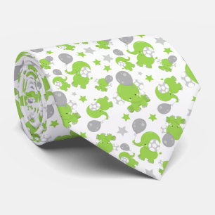 Pattern Of Green Elephants, Cute Elephants, Stars Tie