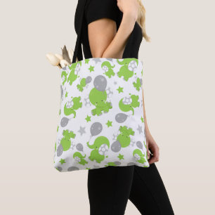 Pattern Of Green Elephants, Cute Elephants, Stars Tote Bag