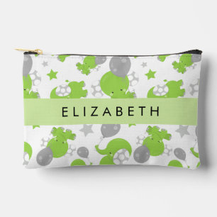 Pattern Of Green Elephants, Stars, Your Name Accessory Pouch