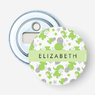 Pattern Of Green Elephants, Stars, Your Name Bottle Opener